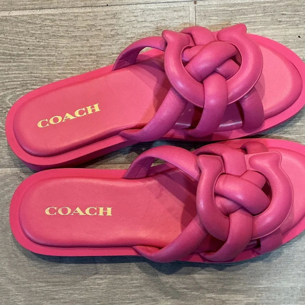 COACH Hot Pink Knotted Slide Sandals Women’s sz 9.5B UK 8.5 EU 40 - Picture 4 of 6